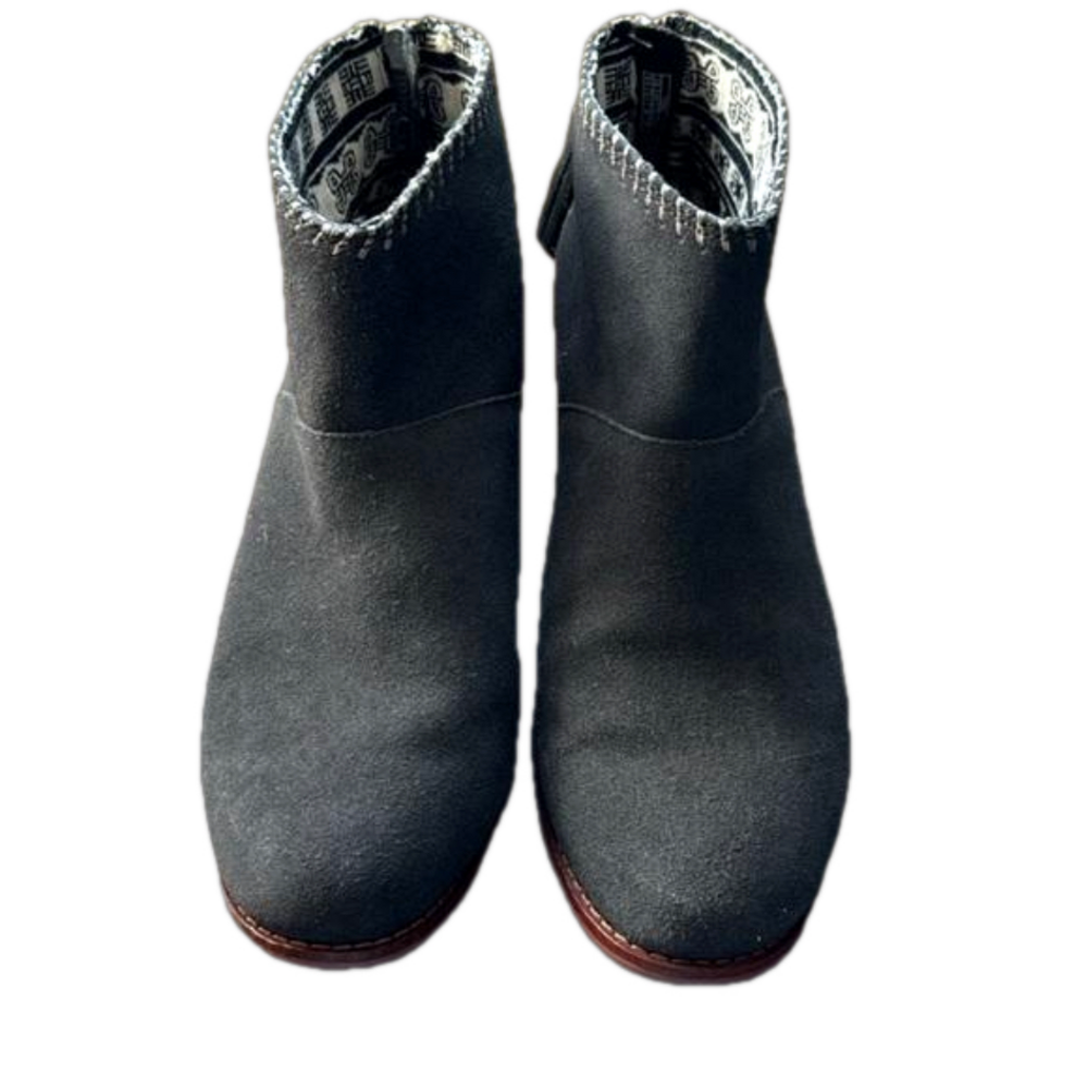 Toms grey suede 2.5” heeled booties with zip closure at back heel. Size 8.5 - Picture 2 of 5